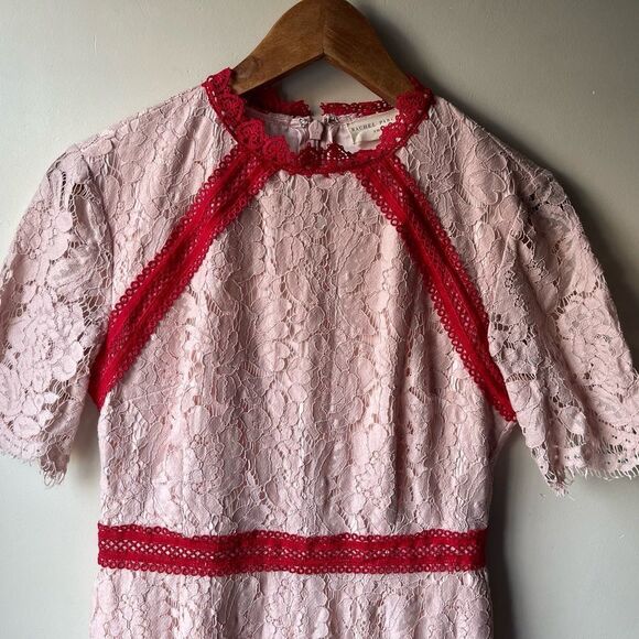 RACHEL Parcell pink and red lace short sleeve knee length dress size small - Picture 7 of 16